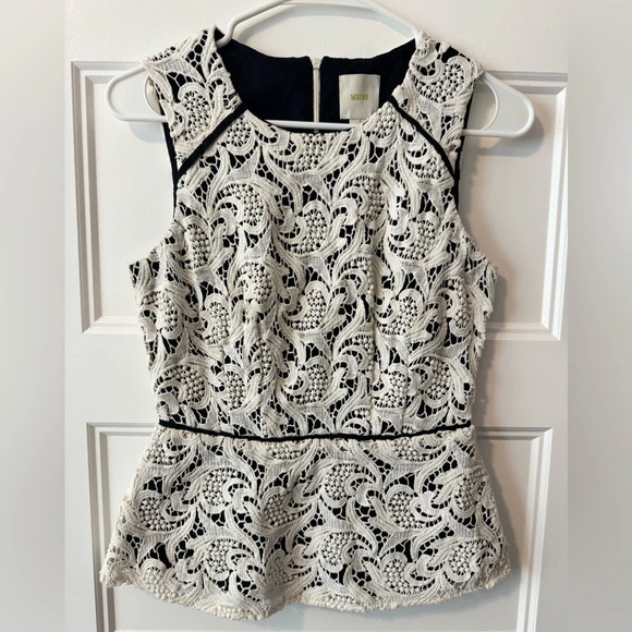 Maeve Anthropologie Ivory Black Lace
Peplum Top Size 2 - Picture 1 of 8